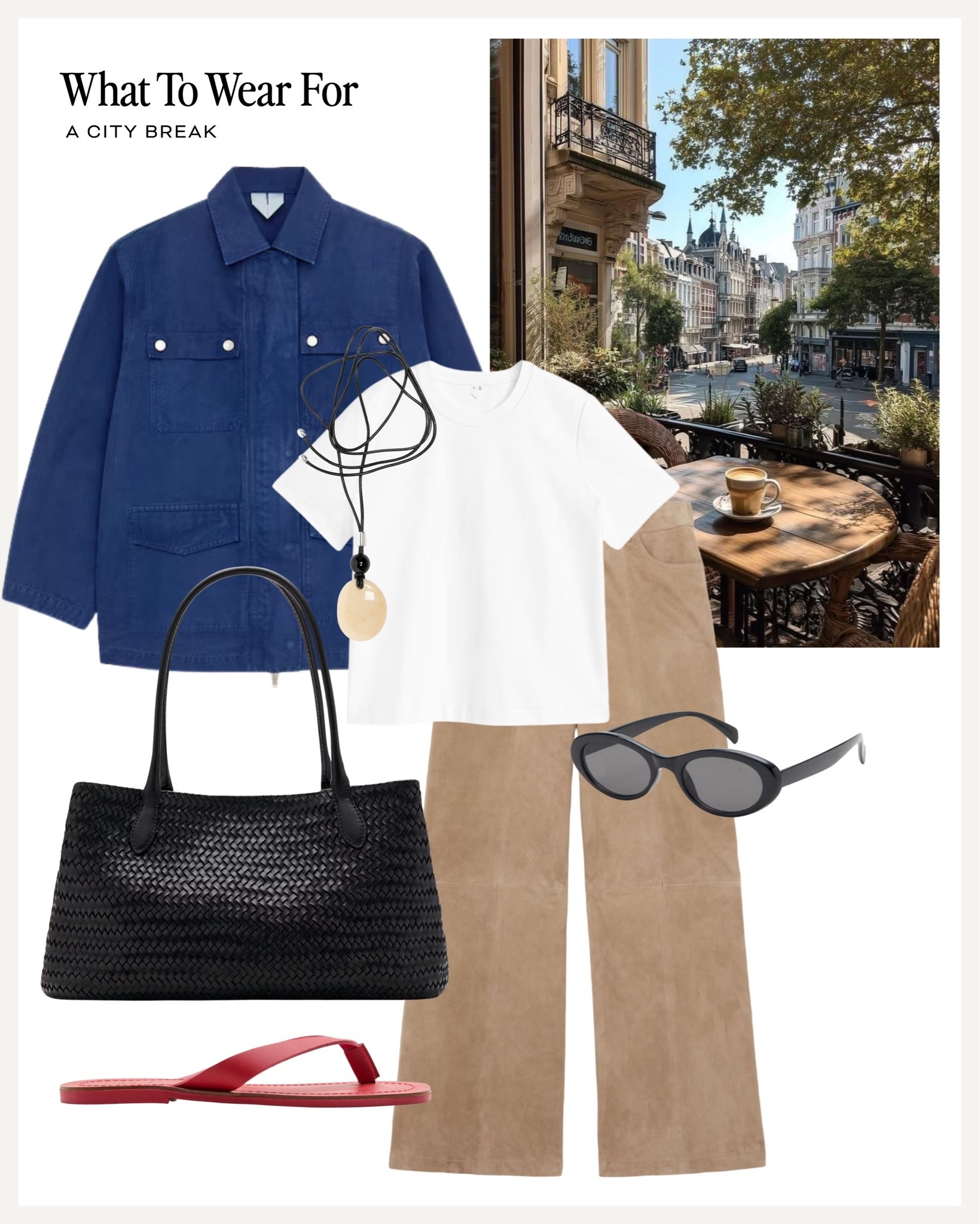 A city break 

Suede trousers, blue jacket, spring outfit, red flip flops, pop of colour

#LTKuk #LTKspring