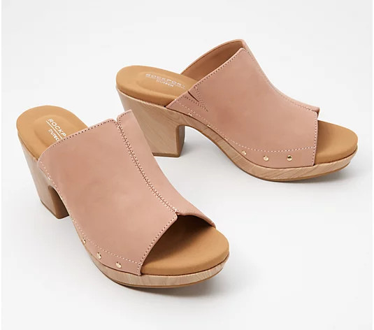 Rockport Leather Heeled Slide Sandals - Vivianne - QVC.com | QVC