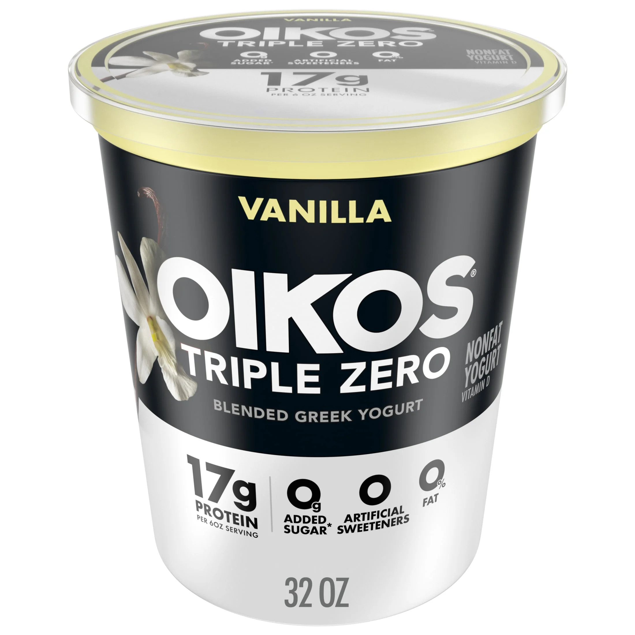 Oikos Triple Zero 17g Protein, 0g Added Sugar, Fat Free Vanilla Greek Yogurt Tub, 32 oz | Walmart (US)