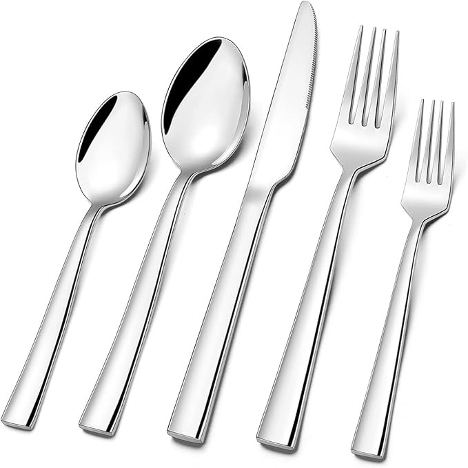 Silverware Set for 12, 60-Piece Stainless Steel Flatware Cutlery Set, Square Edge Tableware Kitch... | Amazon (US)