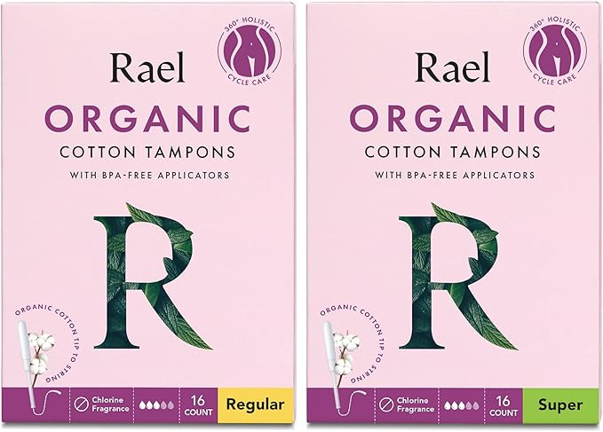 Rael Organic Cotton Unscented Tampons - Regular Absorbency, BPA Free Plastic Applicator, Chlorine... | Amazon (US)