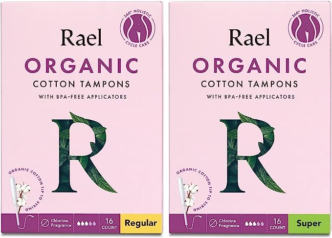Rael Organic Cotton Unscented Tampons - Regular Absorbency, BPA Free Plastic Applicator, Chlorine... | Amazon (US)