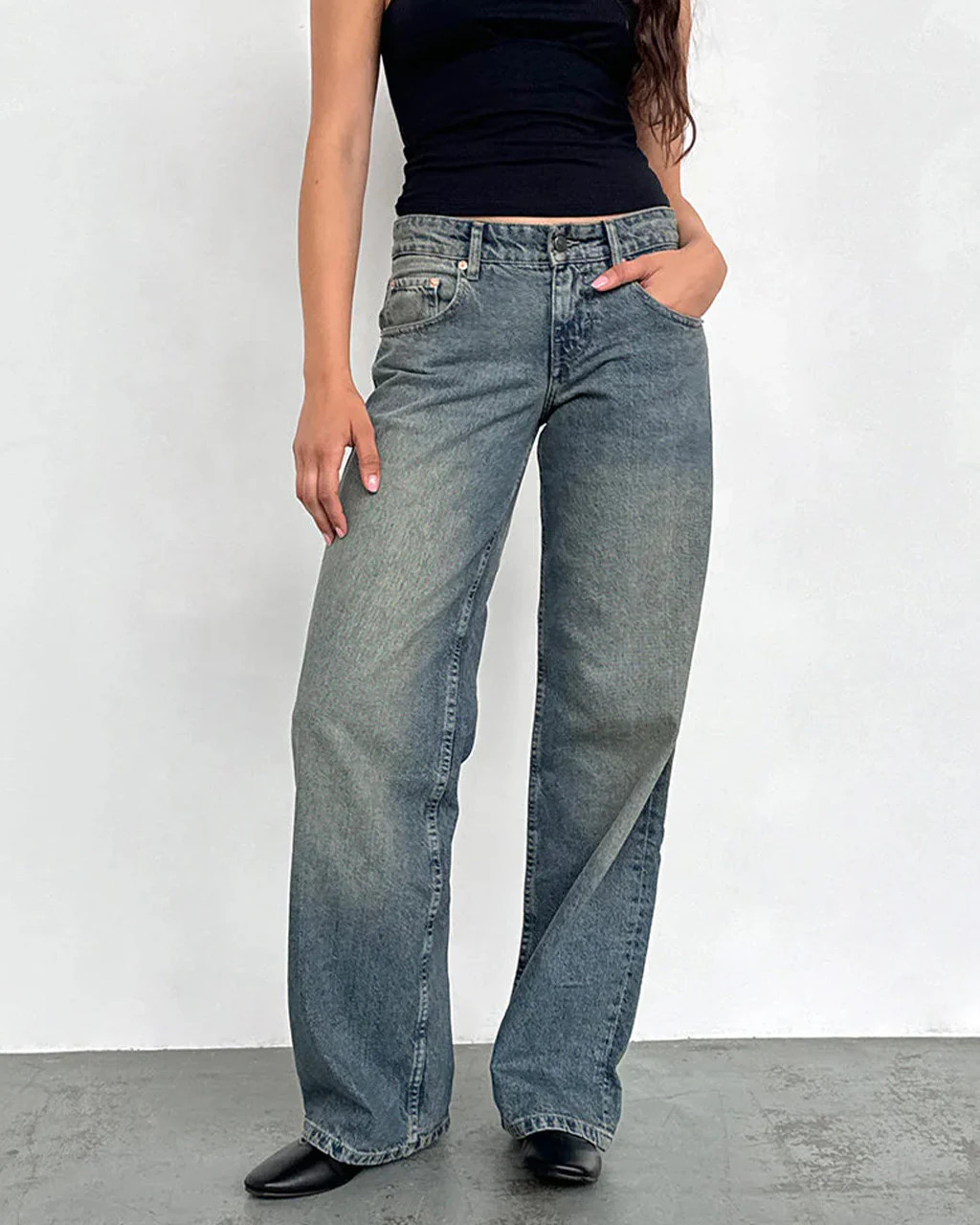 Low Rise Parallel Jeans - Extreme Blue Green | ban.do