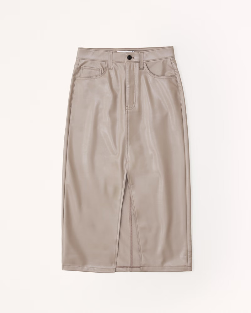 Women's Vegan Leather Midi Skirt | Women's Bottoms | Abercrombie.com | Abercrombie & Fitch (US)