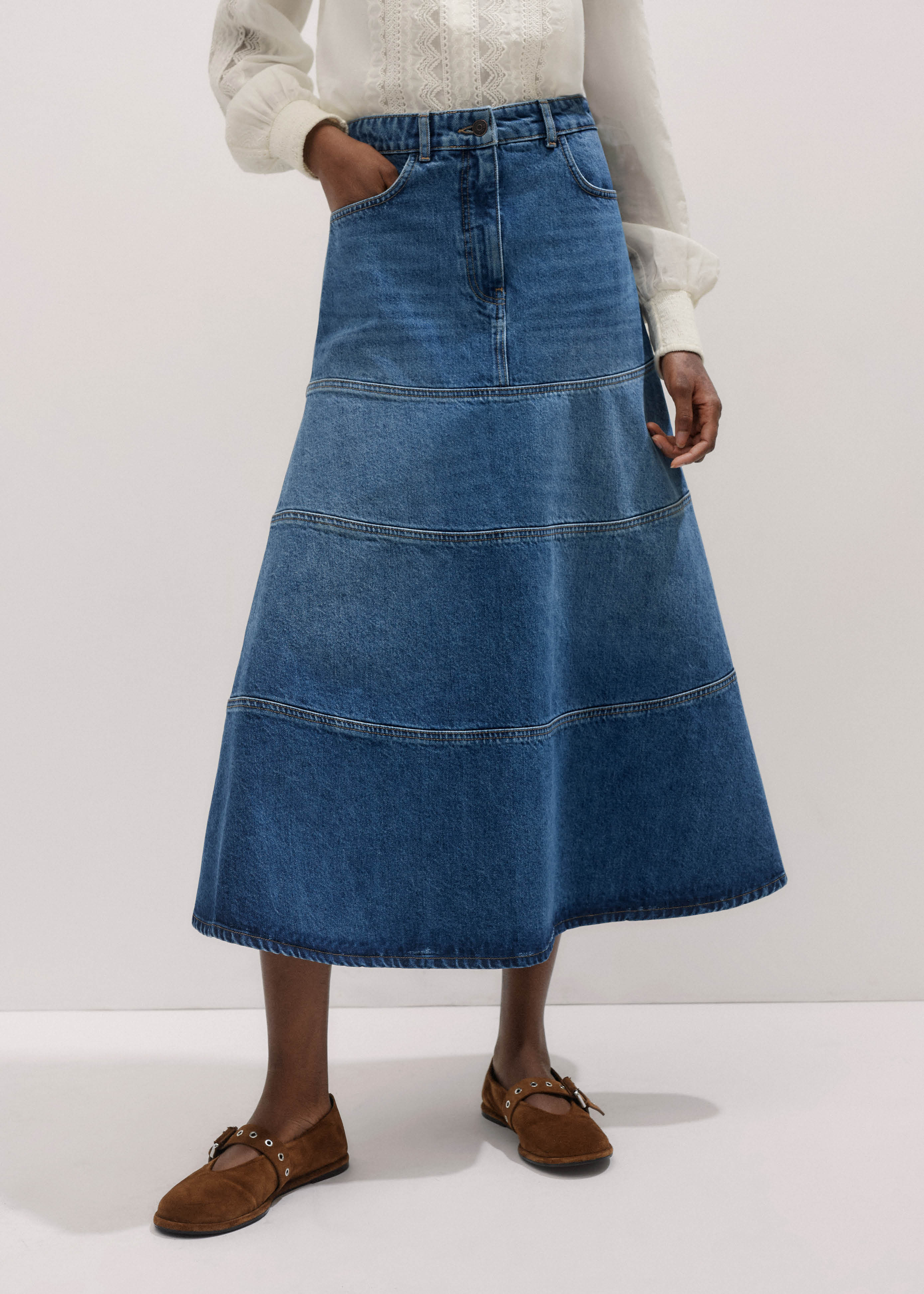 Seam Detail Denim Skirt | ME+EM Global (Excluding US)