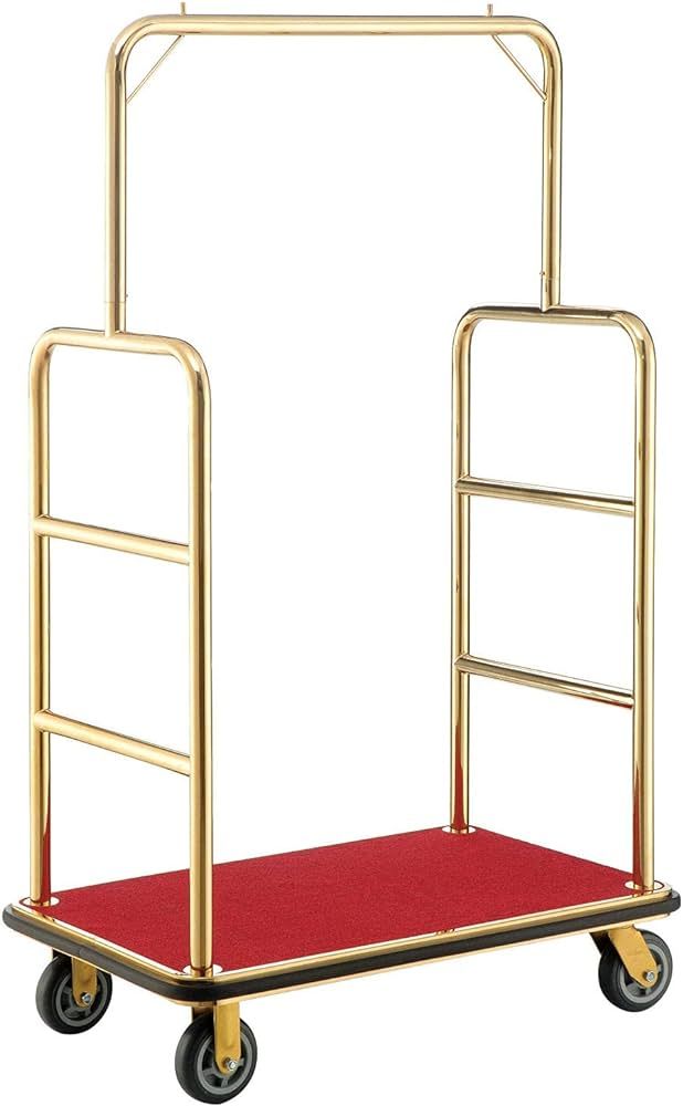 Global Industrial Gold Stainless Steel Bellman Cart Straight Uprights 6" Rubber Casters, 41-1/4"L... | Amazon (US)