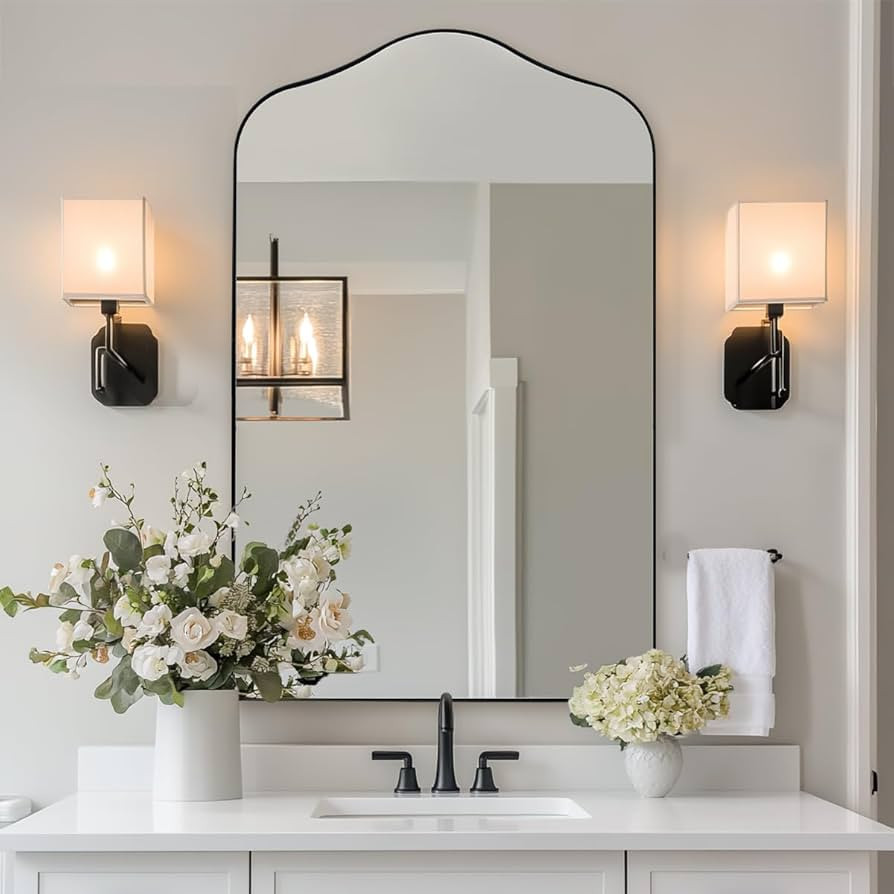 ANDY STAR Scalloped Arched Mirror, 22x35 Matte Black Irregular Wall Mirror for Bathroom Vanity wi... | Amazon (US)