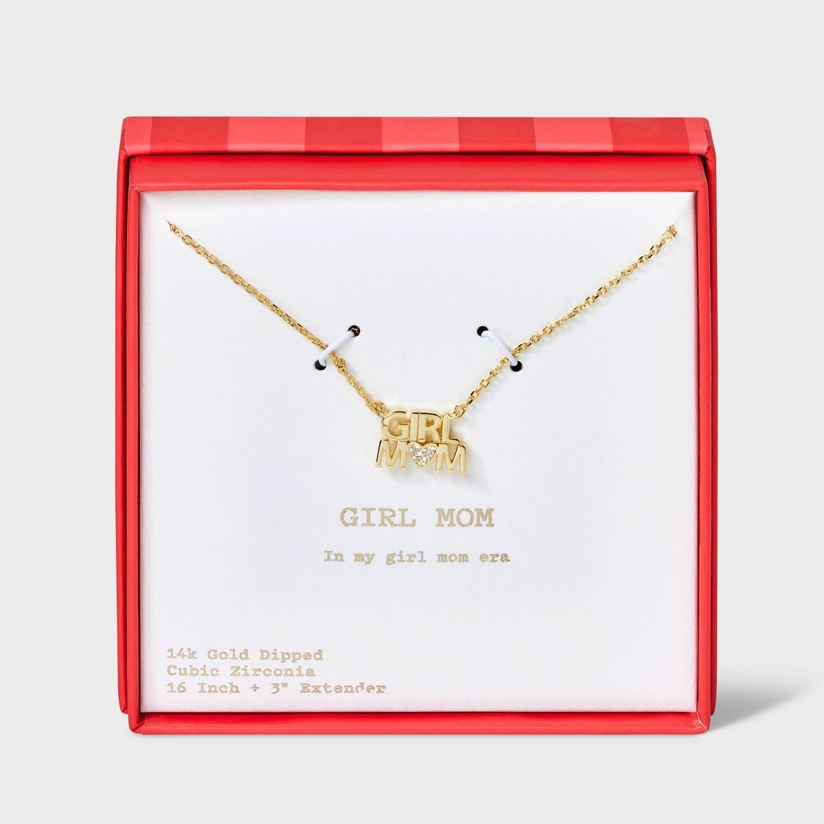 14k Gold Dipped "Girl Mom" Cubic Zirconia Heart Station Necklace - A New Day™ Gold | Target
