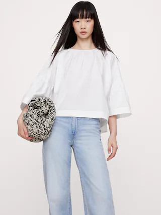 Oversized Cotton Poplin Shirred Top | Banana Republic (CA)