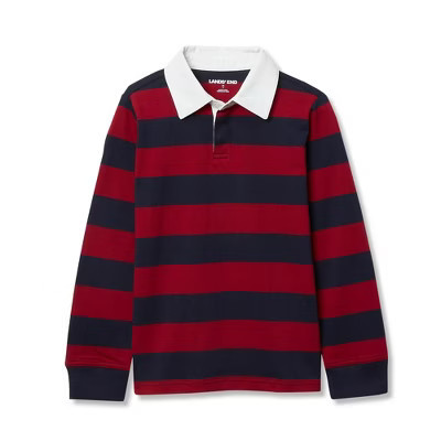 Lands' End Kids Long Sleeve Collared Rugby Shirt - X-Large - Classic Navy/Bike Red Stripe | Target