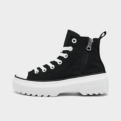 Converse Girls' Little Kids Chuck Taylor All Star High Top Lugged Casual Shoes in Black/White Size: 11.0 | Finish Line (US)