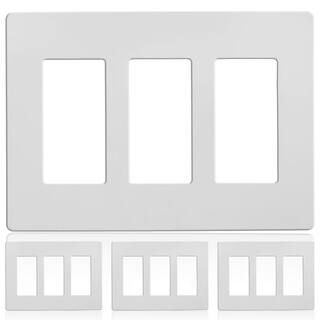 3-Gang Decorator Screwless Wall Plate, GFCI Outlet/Rocker Light Switch Cover, Three Gang, White, ... | The Home Depot