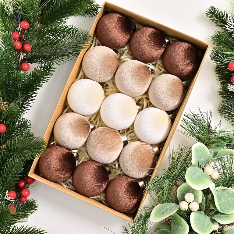 Brown Velvet Christmas Tree Ornaments - 15pcs Shatterproof Christmas Balls for Xmas Trees Decorat... | Walmart (US)