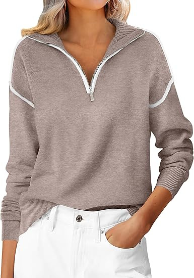 ANRABESS Womens Quarter Zip Sweaters Fall Long Sleeve V Neck Shirts Collared Business Casual Tops... | Amazon (US)