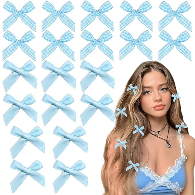 Blue Plaid Hair Bow Clips 20pcs Mini Coquette Bows Gingham Y2K Hair Clips Cute Ponytail Bowknot f... | Amazon (US)