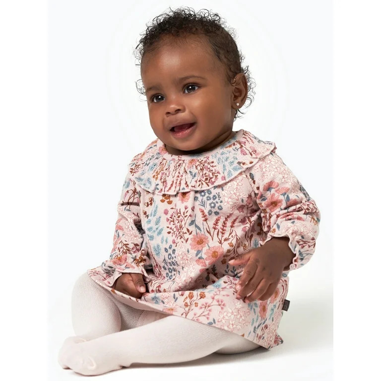 Modern Moments by Gerber Baby Girl Smocked Dress and Tights, 2-Piece Set, Sizes 0/3 Months - 24 M... | Walmart (US)