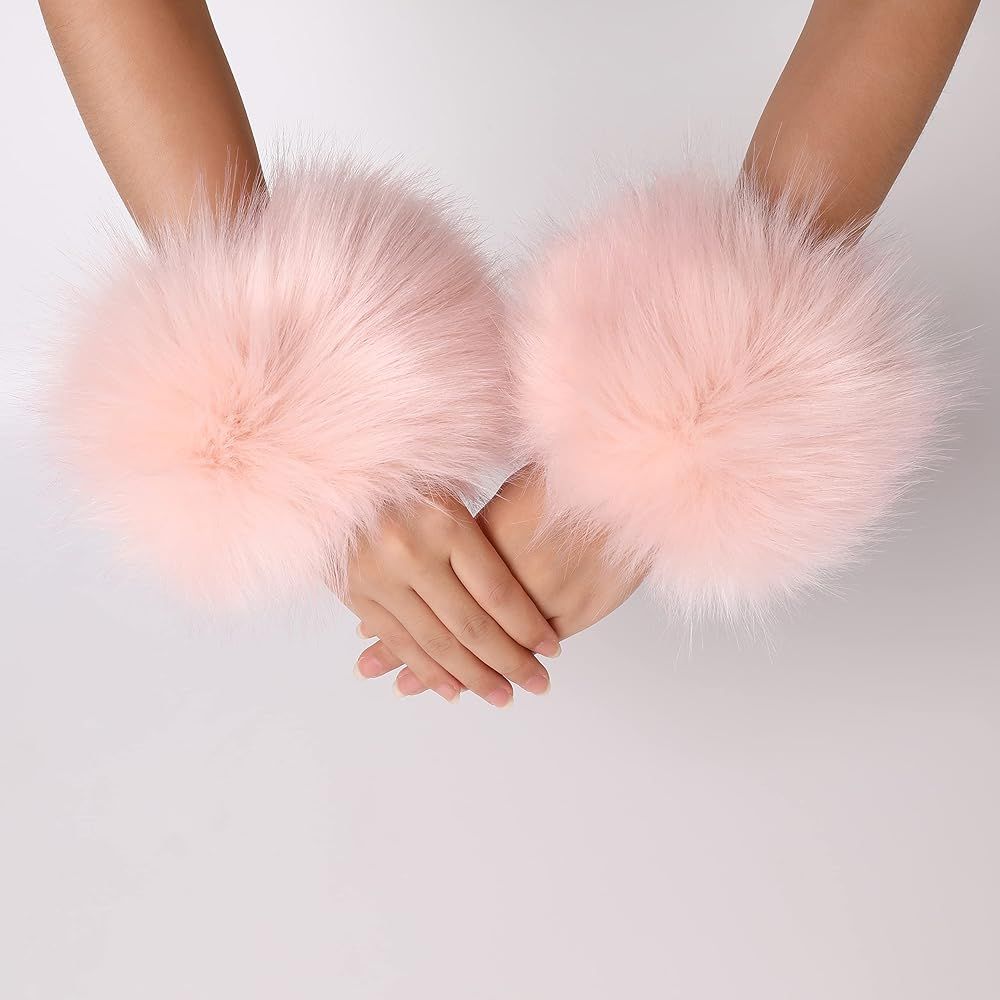 Dikoaina Faux Fur Wrist Cuffs- Winter Furry Bands Fox Fur Wrist Warmer,Arm Warmer, Leg Warmer, One P | Amazon (US)