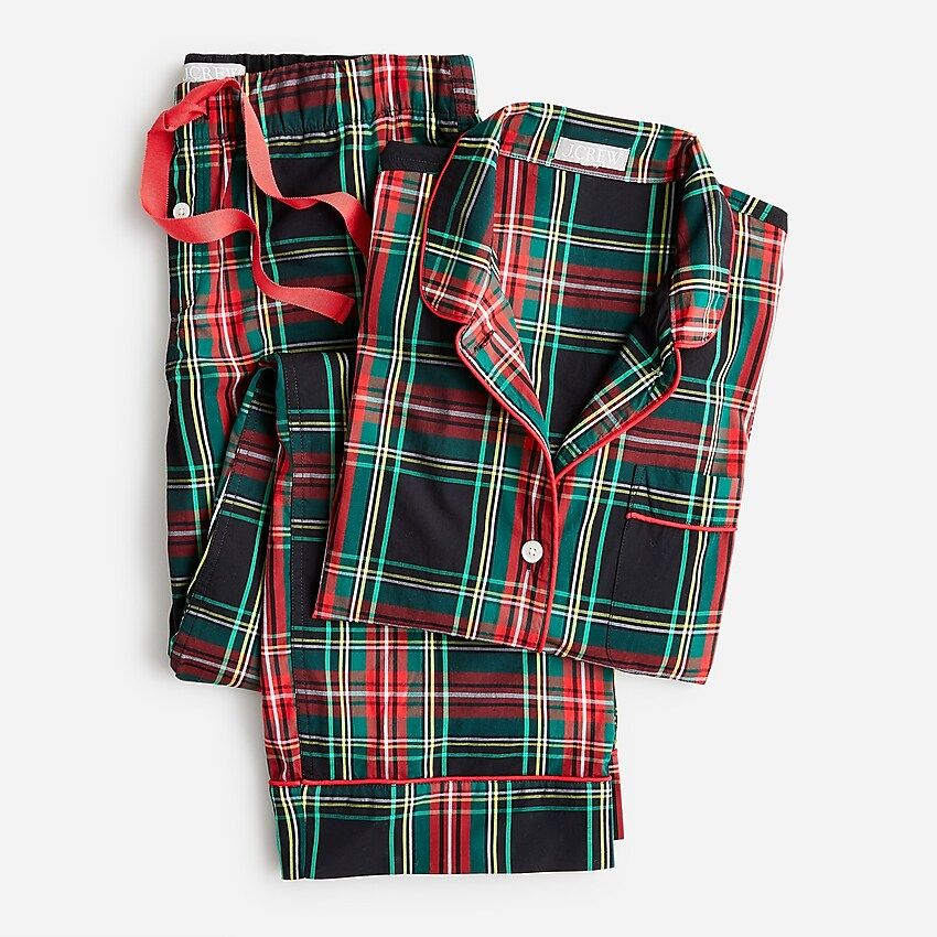J.Crew: Long-sleeve Cotton Poplin Pajama Set In Black Stewart Tartan For Women | J.Crew US
