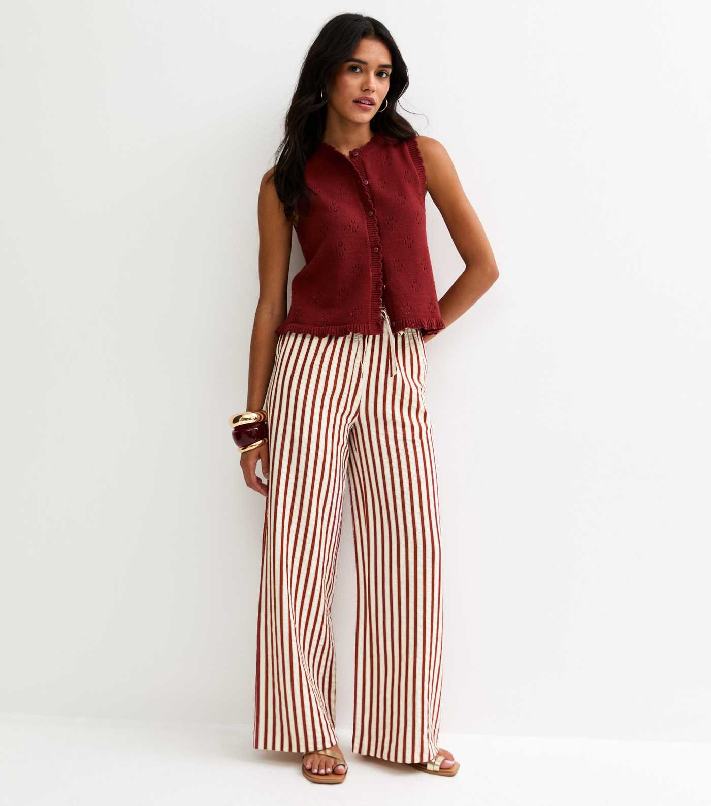 Red Striped Seersucker Wide Leg Trousers | New Look | New Look (UK)