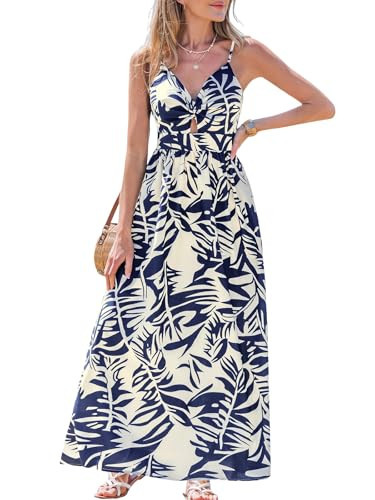CUPSHE Women's Beach Summer Dresses V Neck Tropical Vacation Cutout Maxi Wedding Guest Dress Navy Tropical, M | Amazon (US)