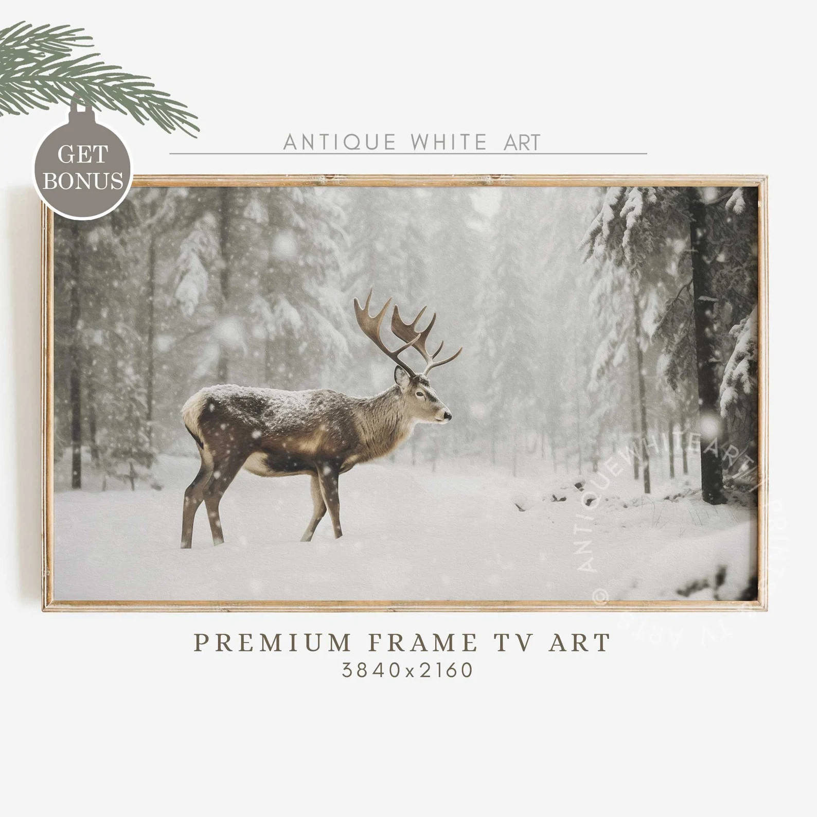 Samsung Frame TV Art Deer in Snowy Winter Landscape - Etsy | Etsy (US)