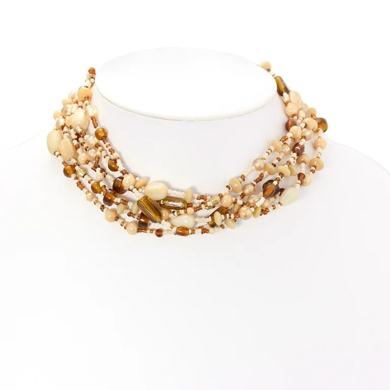 TAZZA WOMEN'S CREAM AND BROWN SEED BEADS MULTI LAYERED CHOKER NECKLACE | Walmart (US)
