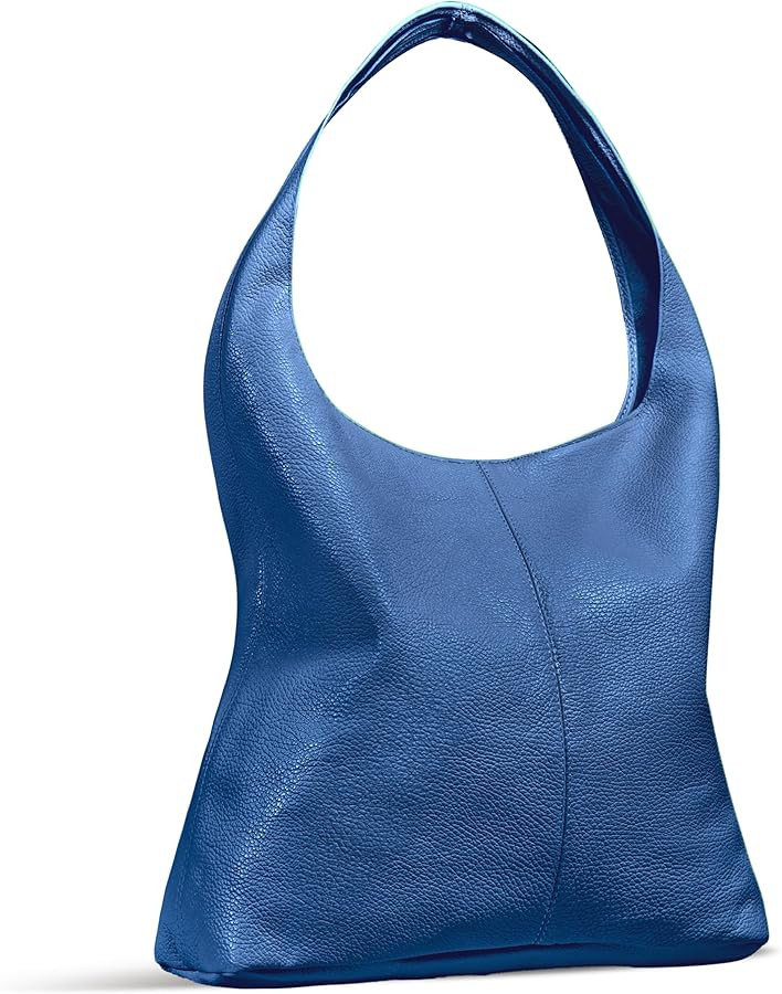 Italian Calf Leather Unlined Hobo Bag for Women with Zipper | Large Slouchy Shoulder Handbag Tote... | Amazon (US)