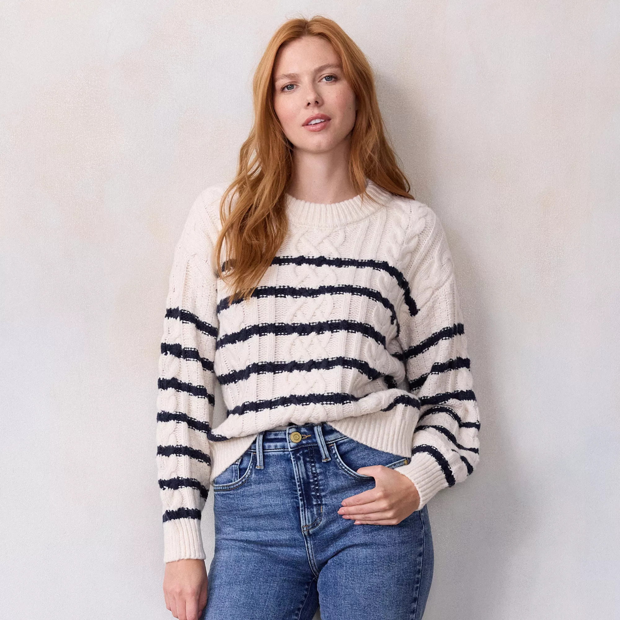 Women's LC Lauren Conrad Crewneck Cabled Pullover | Kohl's