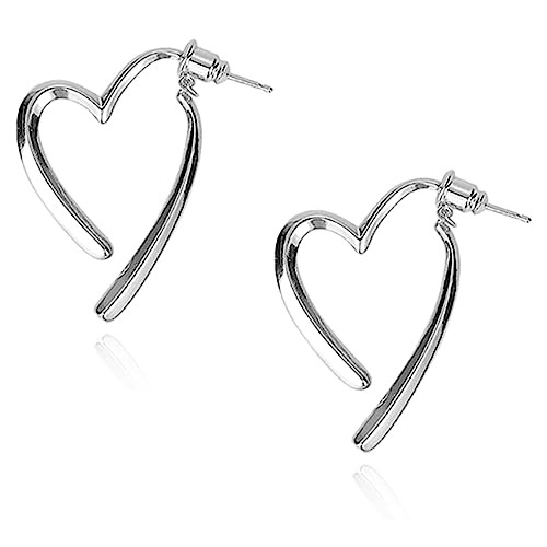 Heart Hoop Earrings For Women, 925 Sterling Silver Heart Shap Earrings Dainty Simple Heart Earring Hypoallergenic Lightweight Open Heart Hoop Cute Dangle Hoop Earring for Girls Women (Silver) | Amazon (US)