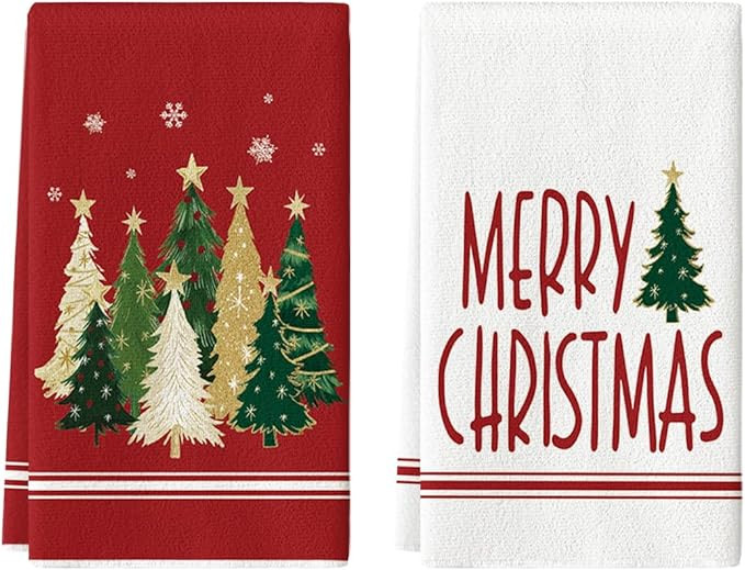 Artoid Mode Red Xmas Tree Merry Christmas Kitchen Towels Dish Towels, 18x26 Inch Farmhouse Star S... | Amazon (US)