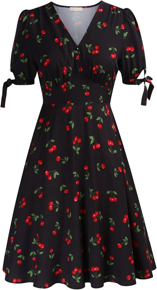 Belle Poque Women Vintage Dress V Neck Puff Sleeve Cocktail Dresses Vintage Tea Party Dresses | Amazon (US)