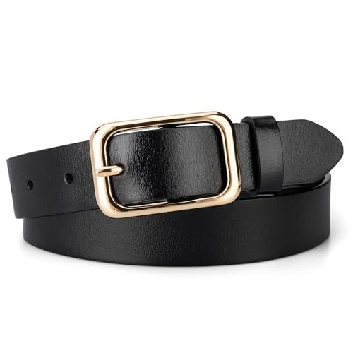 macoking Womens Black Leather Belt -Gold Buckle, Ladies Belts for Pants, S | Amazon (US)