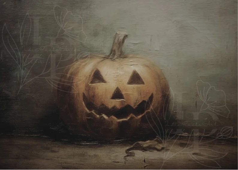 Jack O Lantern Halloween Print Halloween Decor Printable Pumpkins Still Life Painting Rustic Fall... | Etsy (US)