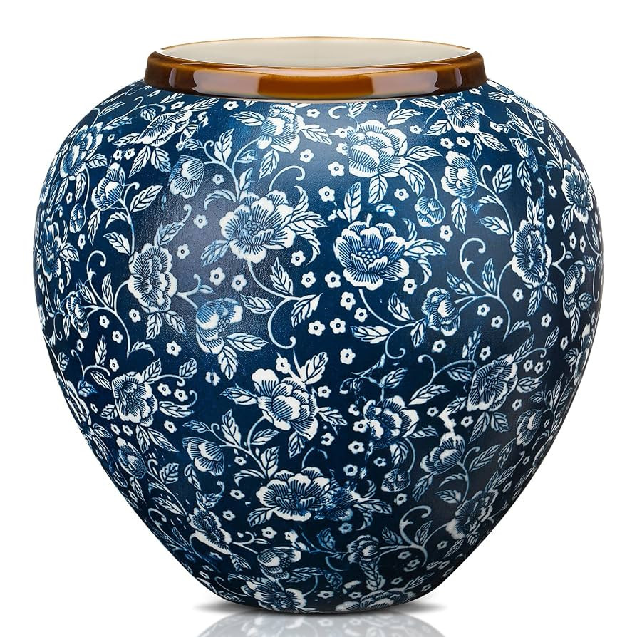 Porcelain Blue and White Vases Ceramic Vintage Chinoiserie Floral Vase 8.27" H Terracotta Rustic ... | Amazon (US)