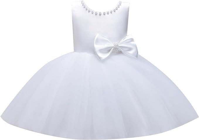 2 to 8 Years Baby Girls' Sleeve Dress Pageant Dress Long Princess Wedding Pearl Set Sleeveless Fr... | Amazon (US)
