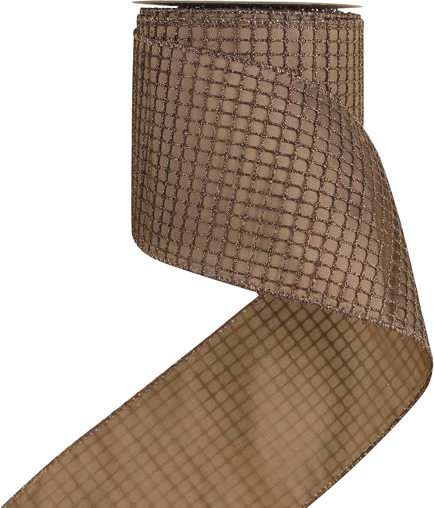 HUIHUANG 4 inch Brown Square Mesh Christmas Wired Ribbon 10 Yards | Amazon (US)
