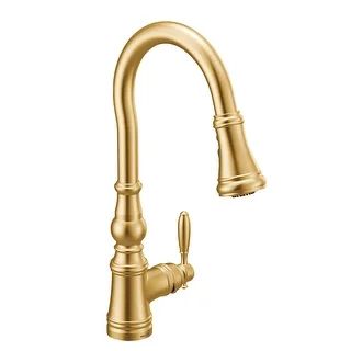 Moen One-Handle Pulldown Kitchen Faucet Brushed Gold - Overstock - 31628714 | Bed Bath & Beyond