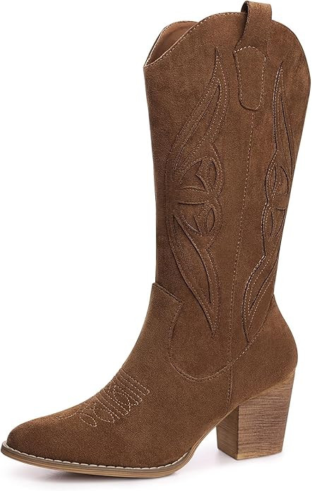 SHIBEVER Cowboy Boots for Women 2025: Mid Calf Cowgirl Boots Western Embroidered Country High Hee... | Amazon (US)