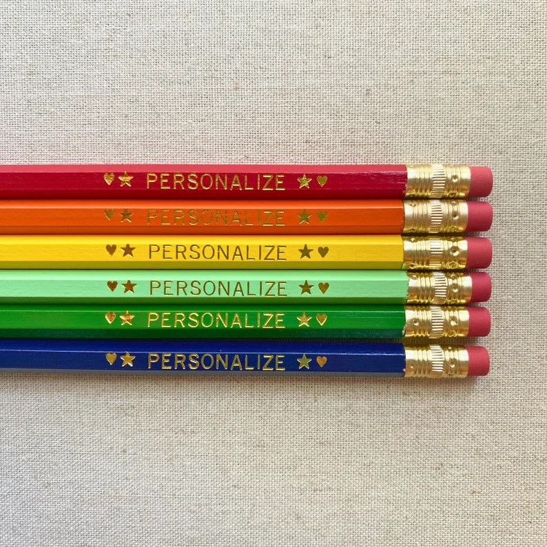 Personalized Pencil Set, 6 Custom Gold Foil Stamped Pencils for Teachers and Students, Unique Eng... | Etsy (Global)