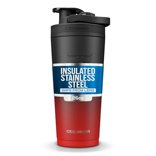 Ice Shaker Insulated Stainless Steel Shaker Bottle | 26oz, Red/black | Cold for 30+ Hours | Insulated Cup with Twist-on Agitator | Odor-Free Bottle for Protein Shakes, Water, Smoothies, Cocktails | Amazon (US)