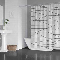 Scandinavian Shower Curtain | Neutral Abstract Line Art Print Design Bath Modern Bathroom Decor | Etsy (US)