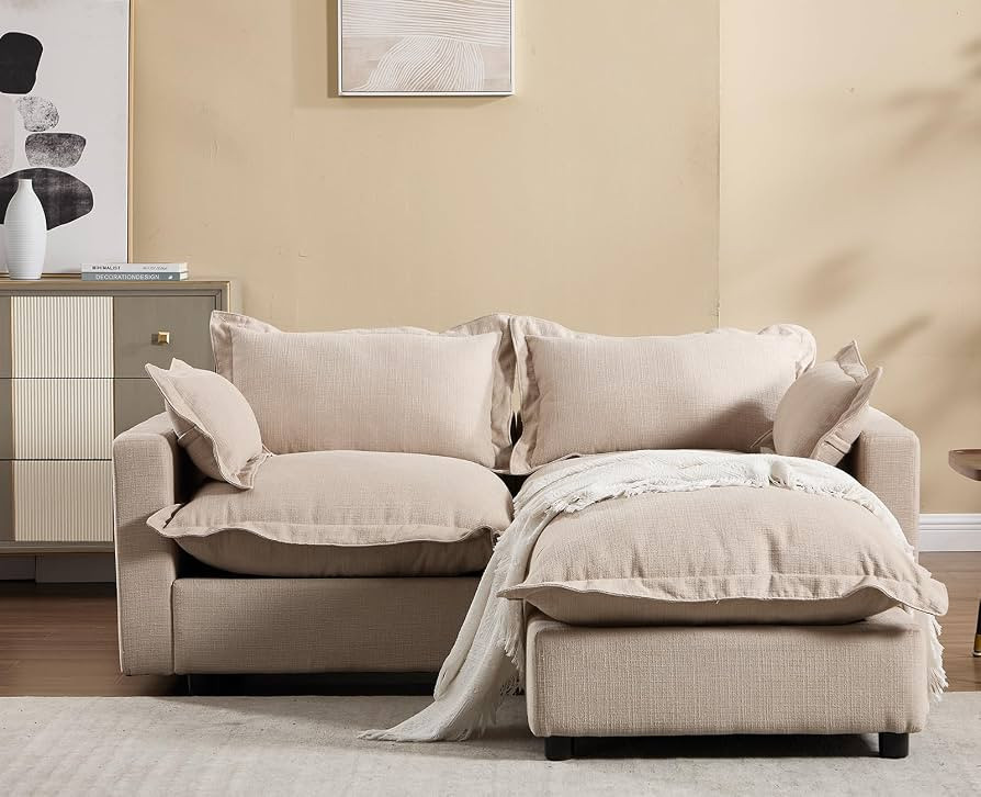 chairus 68" Love-Seat Sofa with Movable Ottoman Upholstered Linen Deep Seat Couch with Pillow Mod... | Amazon (US)
