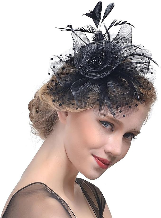 DRESHOW Fascinators Hat Flower Mesh Ribbons Feathers on a Headband and a Clip Tea Party Headwear ... | Amazon (US)