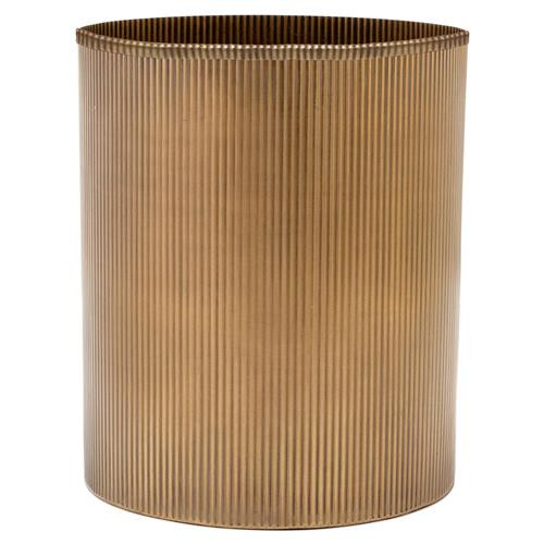 Pigeon and Poodle Redon Modern Antique Brass Ribbed Metal Round Waste Basket | Kathy Kuo Home