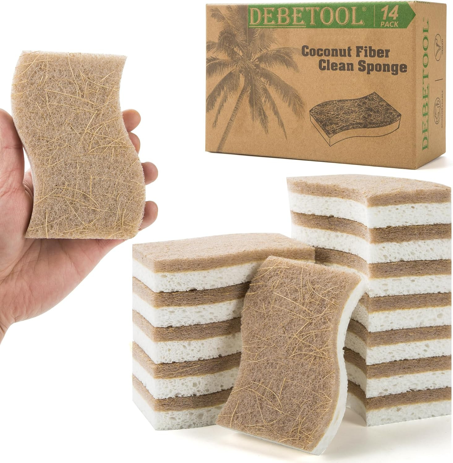 DEBETOOL 14 Pack Coconut Sponge with Cellulose, White | Amazon (US)