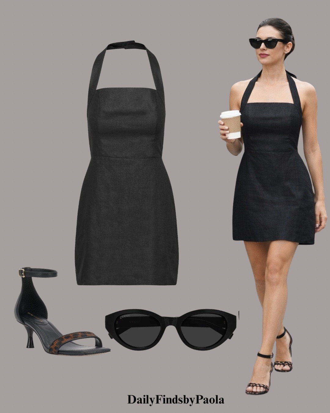 Minimal, polished, and made for everyday moments. A sleek black halter mini styled with statement sunnies and leopard heels — the kind of outfit that makes a quick coffee run feel elevated.

#LTKU #LTKSeasonal #LTKootd