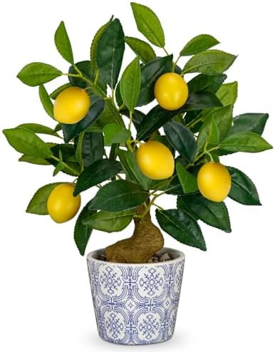 Artificial Potted Plants, 15.7 inches Small Fake Lemon Tree Artificial Lemons Citrus Tree with Bl... | Amazon (US)