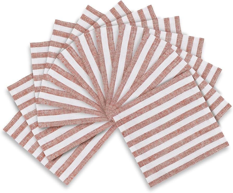 Solino Home Linen Cocktail Napkins, 6 x 6 in, Cinnamon Striped, Set of 12 | Amazon (US)
