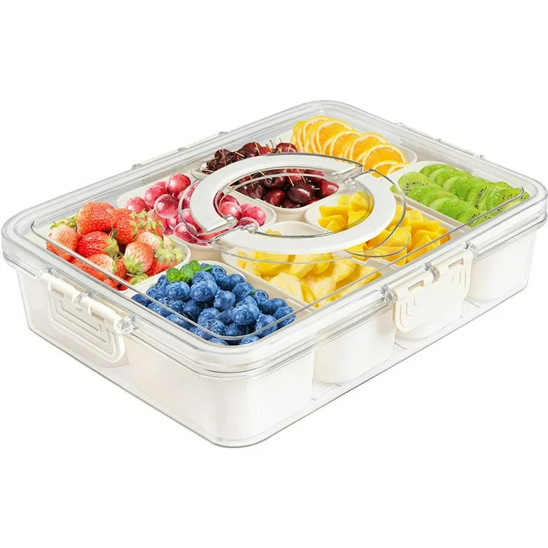 Snackle Box Container Divided Serving Tray with Lid and Handle, Portable Travel Snack Platters fo... | Walmart (US)