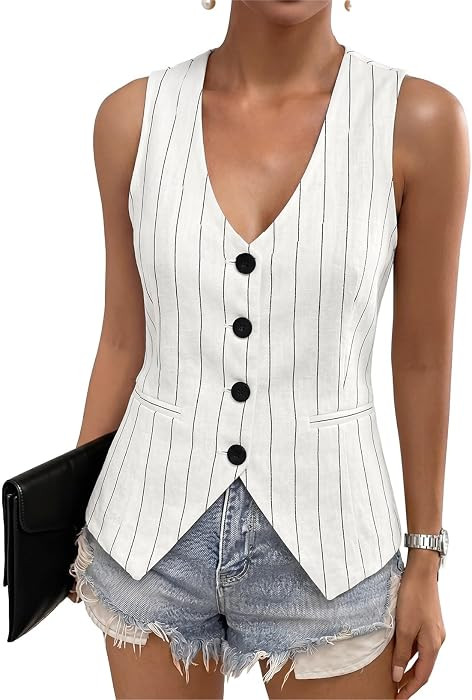 Dokotoo Womens Vest Dressy Casual Button-Down Lined Suit Vests | Amazon (US)